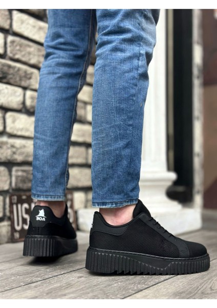 BA0803 Boa Yüksek Siyah Taban Triko Siyah Erkek Ayakkabı