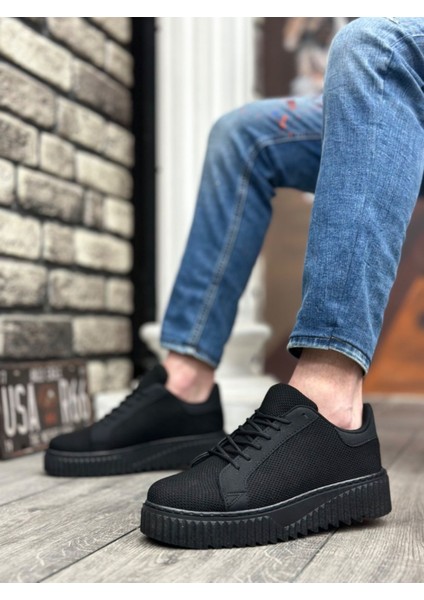BA0803 Boa Yüksek Siyah Taban Triko Siyah Erkek Ayakkabı modelleri