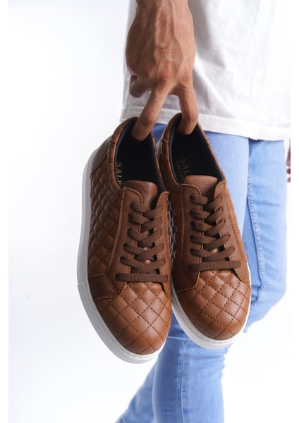 SLW166 Prestige Bağcıklı Cilt Kapitone Desenli Erkek Günlük Sneaker Ayakkabı Bt Taba fırsatları