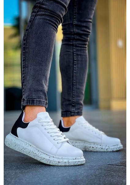 KB-X500 Kuback Beyaz Siyah Yüksek Taban Bağcıklı Günlük Erkek Ayakkabı