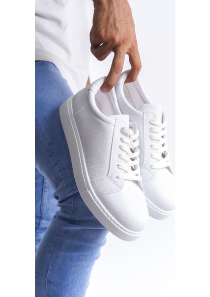 SLW165 Elite Bağcıklı Cilt Erkek Günlük Sneaker Ayakkabı Bt Beyaz