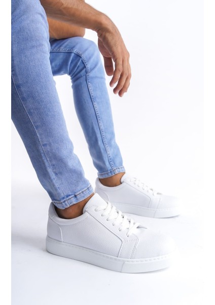 SLW165 Elite Bağcıklı Cilt Erkek Günlük Sneaker Ayakkabı Bt Beyaz