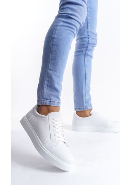SLW165 Elite Bağcıklı Cilt Erkek Günlük Sneaker Ayakkabı Bt Beyaz