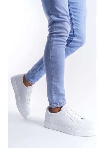 SLW165 Elite Bağcıklı Cilt Erkek Günlük Sneaker Ayakkabı Bt Beyaz