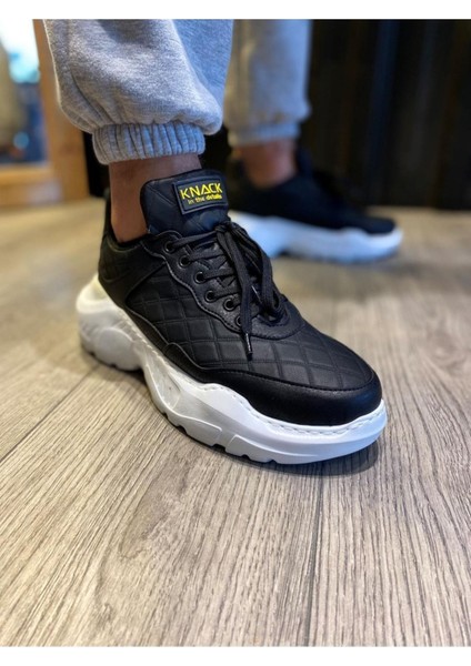 Knack Yüksek Taban Günlük Ayakkabı N75 Kapitone Siyah (Beyaz Taban) fiyatları