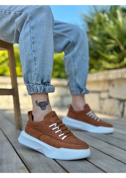 BA0332 Merdiven Desen Bağcıklı Erkek Yüksek Taban Taba Süet Beyaz Taban Spor Ayakkabı fiyatları