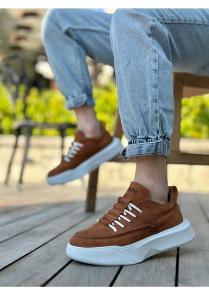 BA0332 Merdiven Desen Bağcıklı Erkek Yüksek Taban Taba Süet Beyaz Taban Spor Ayakkabı modelleri