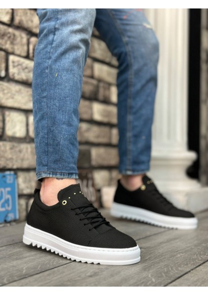BA0152 Bağcıklı Yüksek Taban Siyah Keten Erkek Ayakkabı modelleri