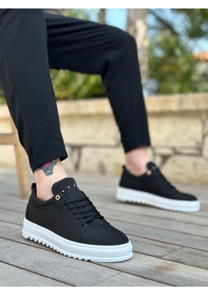 BA0152 Bağcıklı Yüksek Taban Siyah Keten Erkek Ayakkabı indirimleri