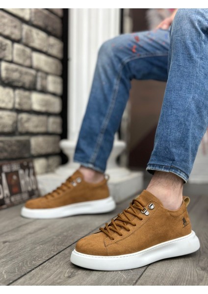 BA0331 Bağcıklı Erkek Yüksek Taban Taba Süet Beyaz Taban Spor Ayakkabı