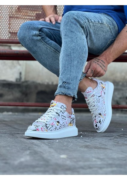 Wagoon WG501 Dergi Desenli Boyalı Erkek Casual Ayakkabı