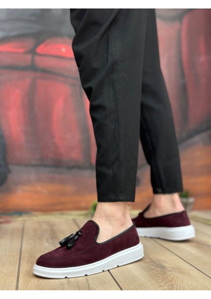 BA0005 Bağcıksız Yüksek Taban Bordo Süet Klasik Püsküllü Corcik Erkek Ayakkabı modelleri