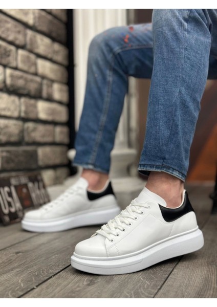 BA0547 Boa Kalın Yüksek Taban Beyaz Siyah Bağcıklı Spor Erkek Ayakkabı fiyatları