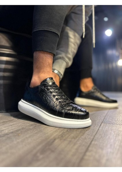 Knack Yüksek Taban Günlük Ayakkabı 044 Siyah Beyaz Taban (Desenli)