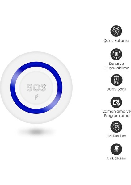 Wi-Fi Akıllı Kablosuz Sos Panic Butonu, 2 Yıl Garantili, Google Asistan ve Tuya Destekli, Wifi, Çoklu Bildirim KR-WE571