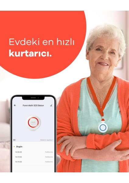 Wi-Fi Akıllı Kablosuz Sos Panic Butonu, 2 Yıl Garantili, Google Asistan ve Tuya Destekli, Wifi, Çoklu Bildirim KR-WE571