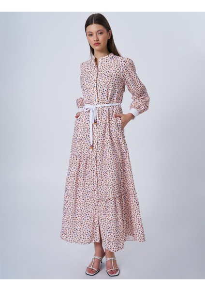 Leopar Desenli Asimetrik Fırfırlı Elbise Şeker Pembe 23034