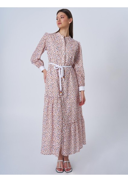 Leopar Desenli Asimetrik Fırfırlı Elbise Şeker Pembe 23034