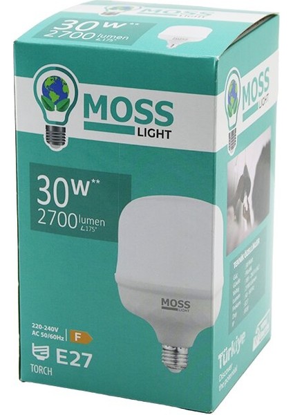 30W Torch LED Ampul Plastik E27 2700LUMEN L175° 5000 Saat Ömür IP20 185-265V Ac MS-3097 (4741)