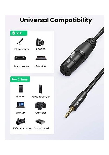 3.5mm To Xlr Mikrofon Ses Kablosu Örgülü 1 Metre