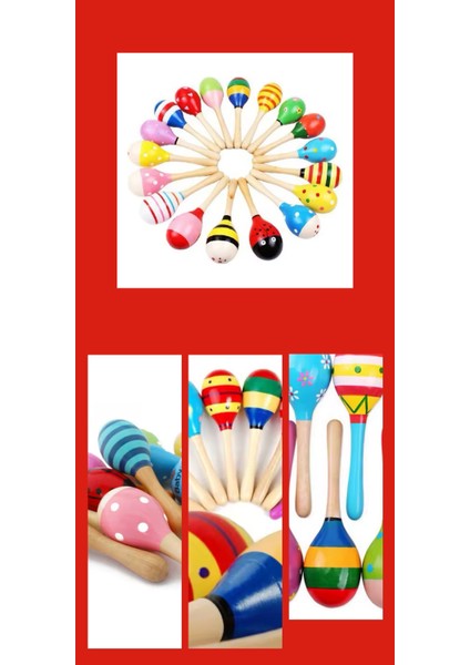2 Adet Ahşap Marakas 20 Cm. Ritim Müzik Aleti Çıngırak Oyuncak