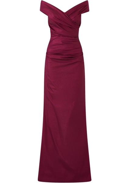 Işıltılı Mavi Off-Shoulder Abiye Elbise