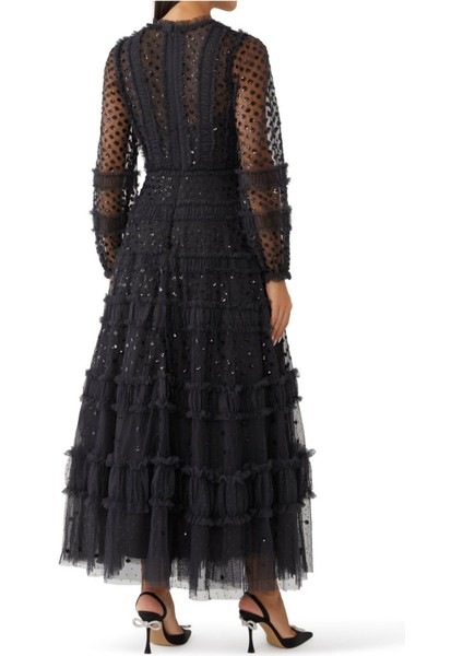 Işıltılı Nokta Detaylı Uzun Abiye Elbise modelleri