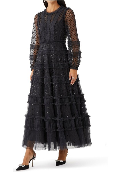 Işıltılı Nokta Detaylı Uzun Abiye Elbise indirimleri