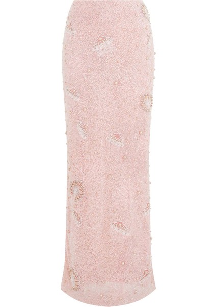 Zarif Boncuk Detaylı Maxi Etek