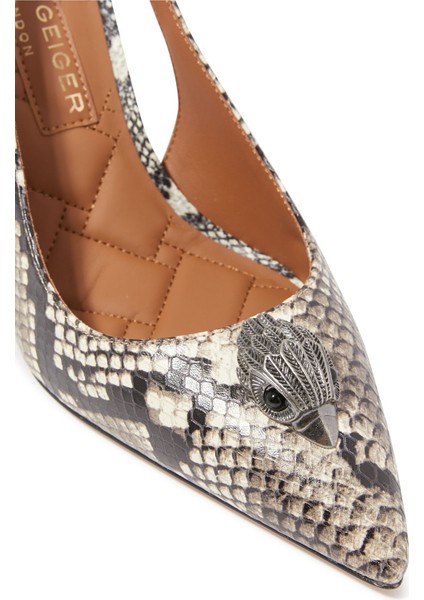 Yüksek Topuklu Kahverengi Slingback Yılan Derisi Ayakkabı fırsatları