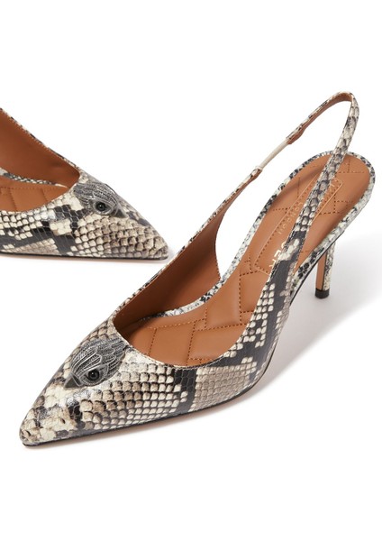 Yüksek Topuklu Kahverengi Slingback Yılan Derisi Ayakkabı indirimleri