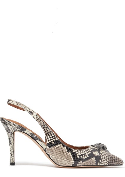 Yüksek Topuklu Kahverengi Slingback Yılan Derisi Ayakkabı