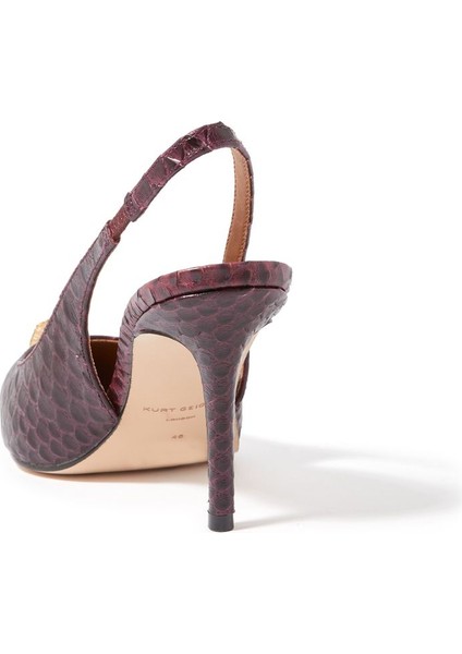 Kırmızı Yüksek Topuklu Yılan Derisi Desenli Slingback Ayakkabı
