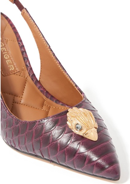 Kırmızı Yüksek Topuklu Yılan Derisi Desenli Slingback Ayakkabı