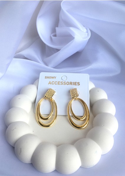 Zirkon Taşlı Oval Sarmal Küpe, Gold Kaplama Oval Küpe fiyatları