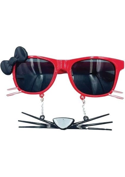 Parti Gözlükleri KEDİ MODELİ KIRMIZI fiyon bıyıklı