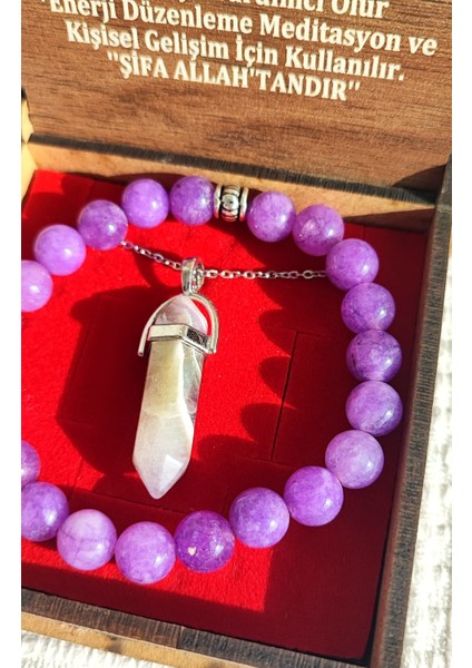 Özel Kutusunda Doğal Ametist Taşı Kolye ve Bileklik Seti