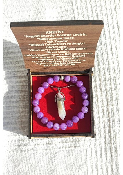 Özel Kutusunda Doğal Ametist Taşı Kolye ve Bileklik Seti fiyatları