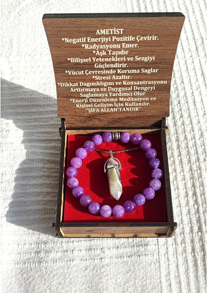 Özel Kutusunda Doğal Ametist Taşı Kolye ve Bileklik Seti indirimleri
