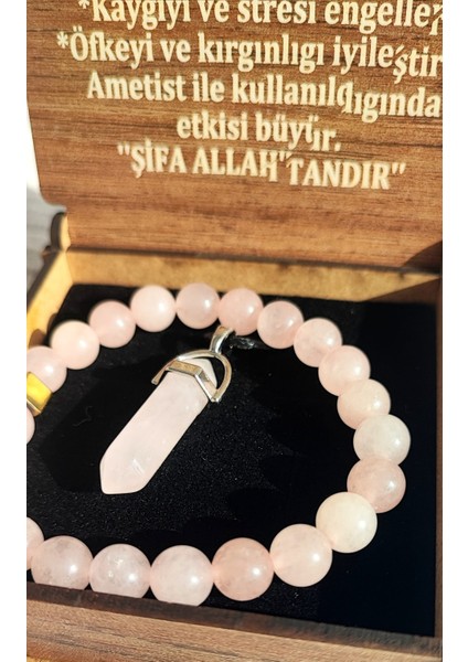 Özel Kutusunda Doğal Pembe Kuvars Taşı Kolye ve Bileklik Seti fiyatları