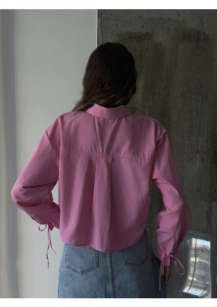 Pembe - Önden Bağlamalı Uzun Kol Pamuklu Gömlek indirimleri