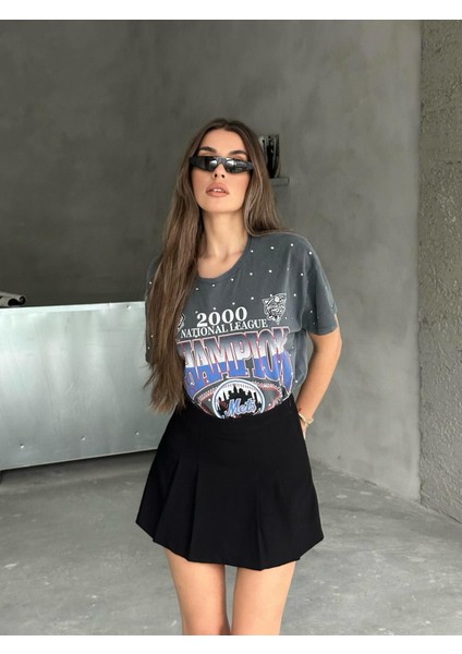 Siyah - Pileli Şort Etek