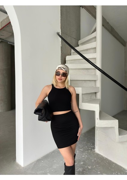 Siyah - Çelik Örme Mini Etek modelleri