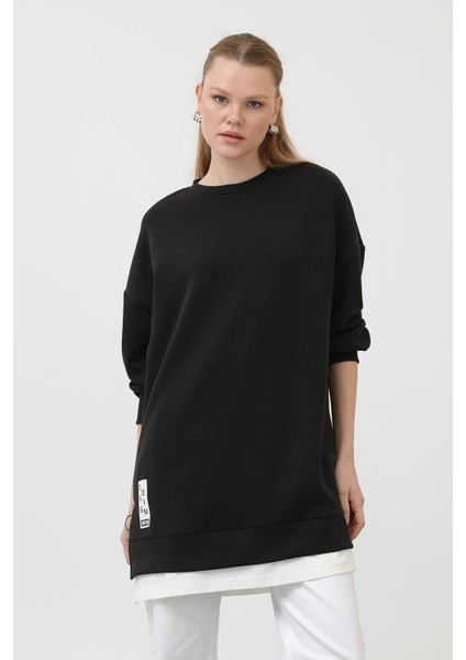 Fermuar Detaylı Siyah Sweatshirt 10613