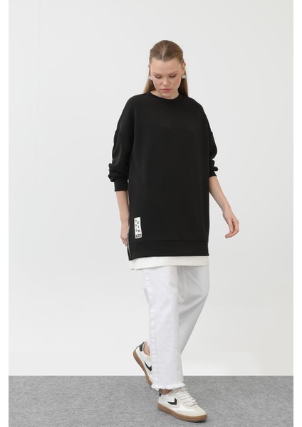 Fermuar Detaylı Siyah Sweatshirt 10613