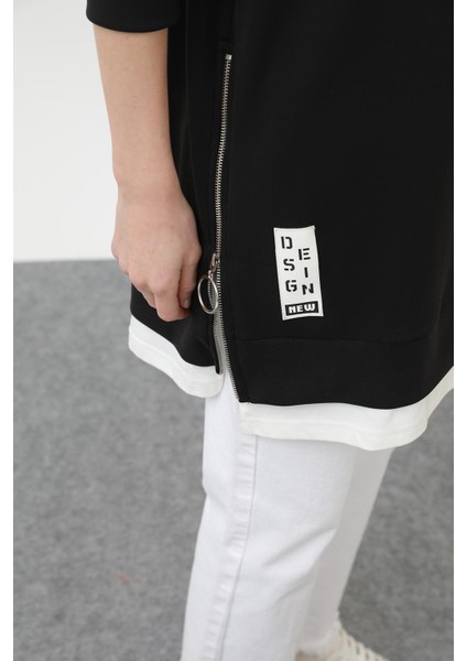 Fermuar Detaylı Siyah Sweatshirt 10613