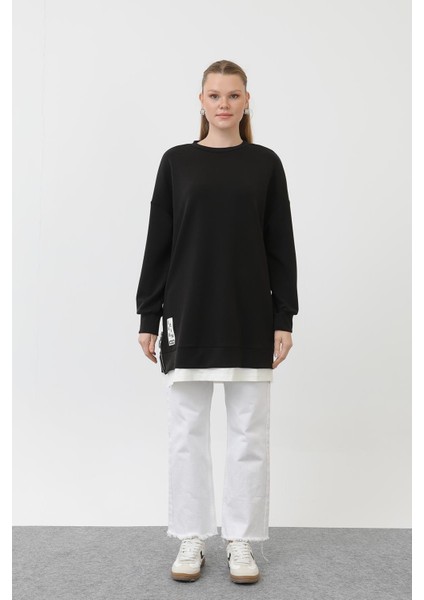 Fermuar Detaylı Siyah Sweatshirt 10613