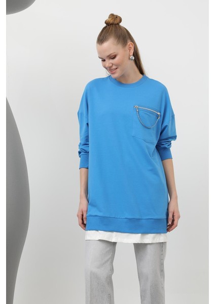 Cep Detaylı Mavi Sweatshirt 10620