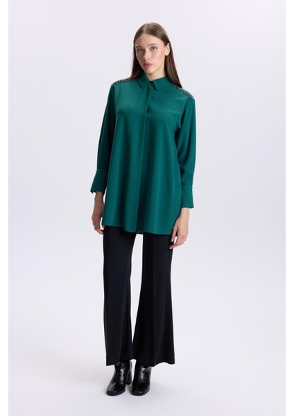 Omuz Detaylı Zümrüt Tunik T-1499