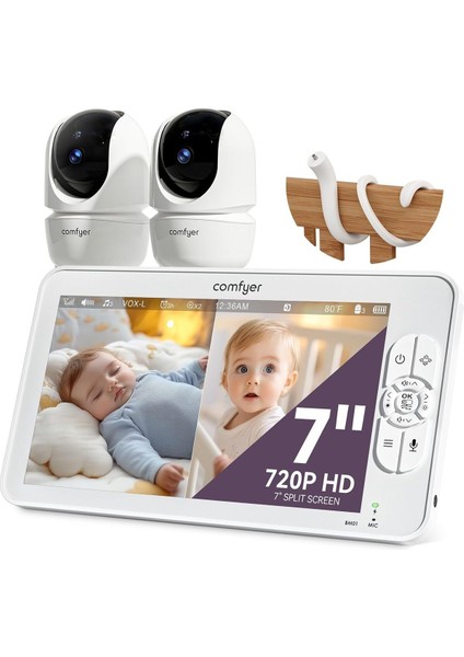 2 Kameralı 7 Inç Hd Bebek Monitörü, 960 Feet Menzil, Gece Görüşü, 2 Yönlü Ses, Vox Modu
